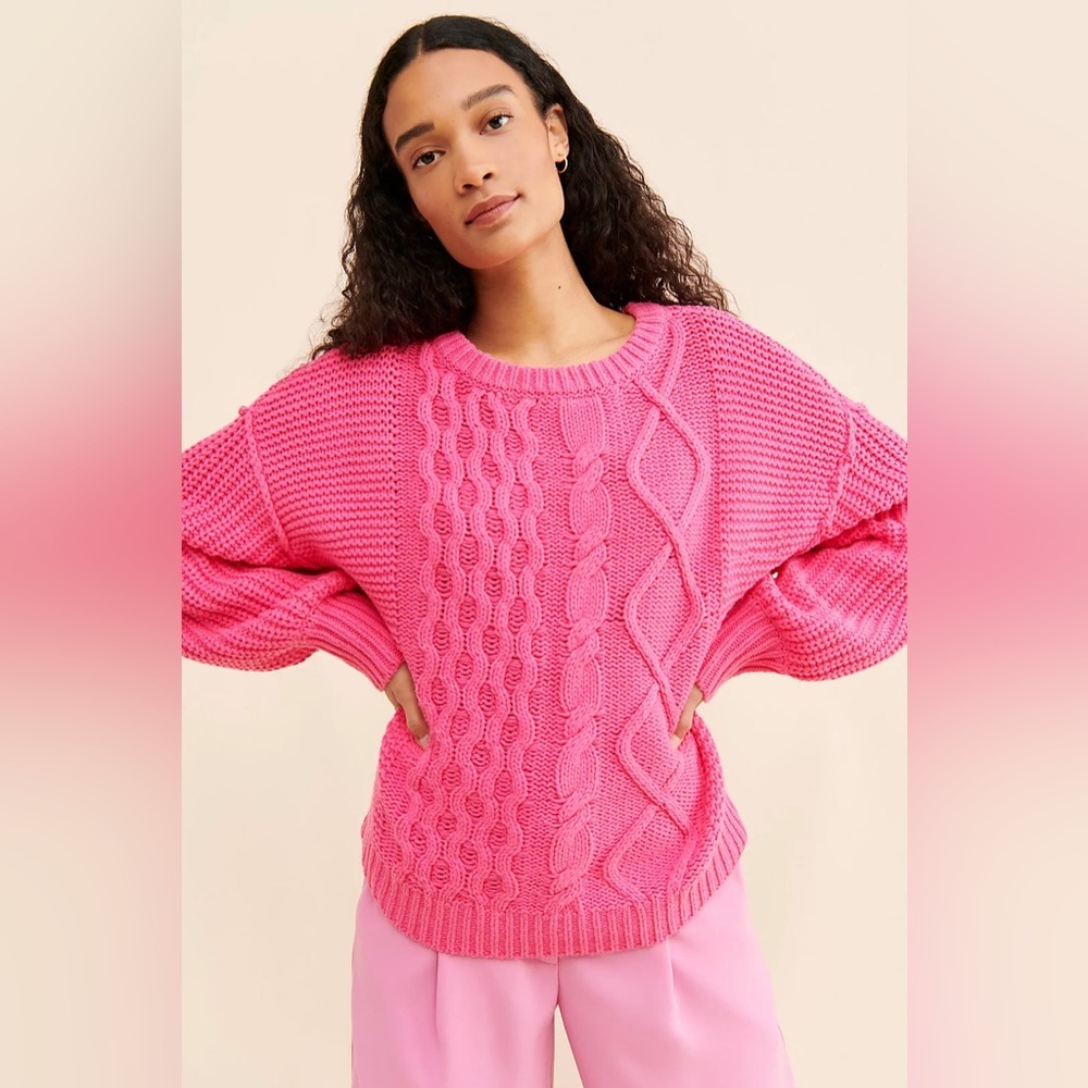 Free People Dream Cable Knit Sweater in Pink Size Medium